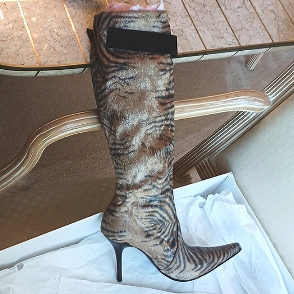 Vintage CASADEI BOOTS, Size 7 B stretch upper - Tiger Print...Rare Style - Picture 13 of 15